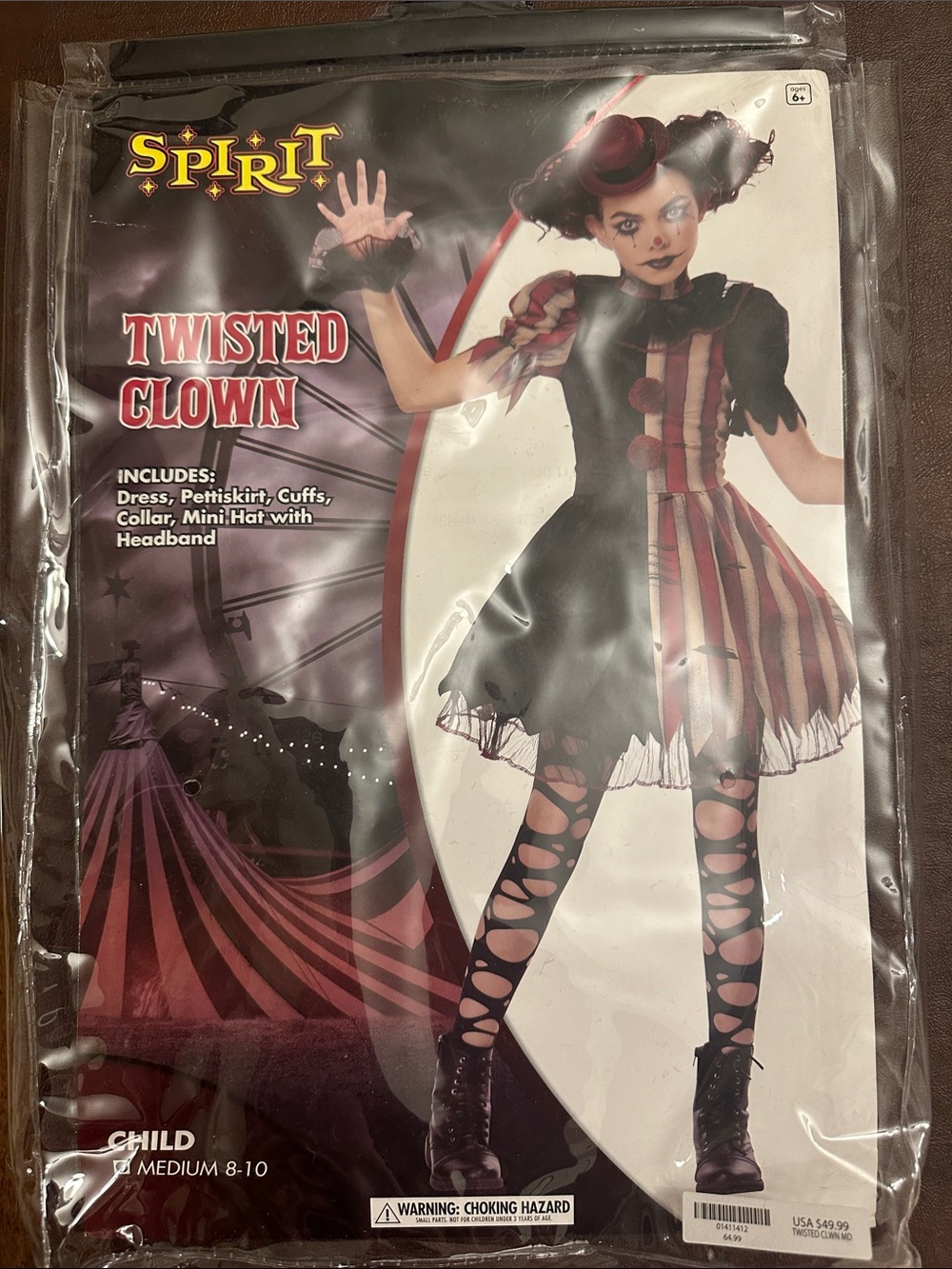 Spirit Twisted Clown Costume - Black, Red, Cream